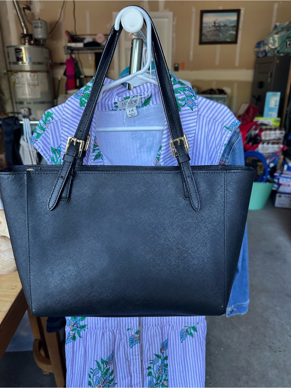 Tory Burch Black Saffiano Leather Tote with Gold Logo - Picture 2 of 4